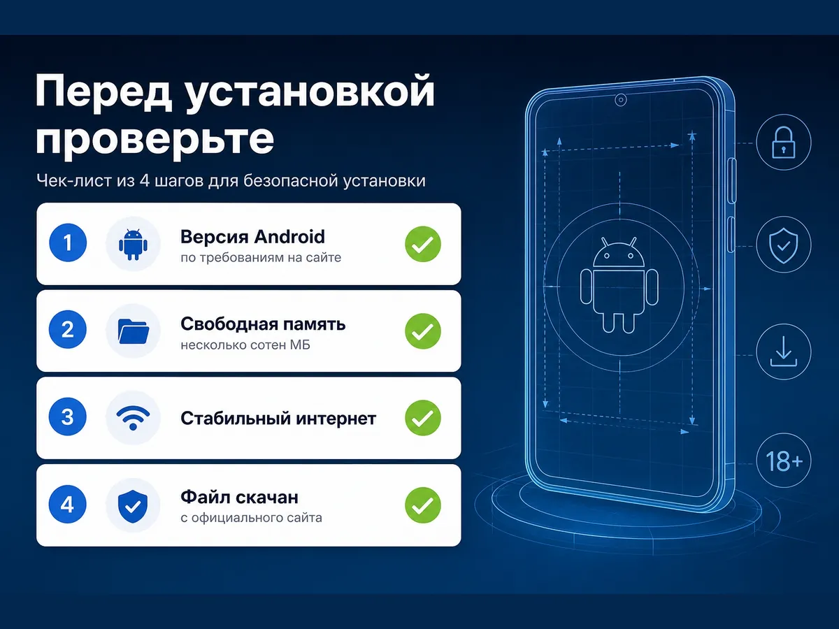 Инфографика: чек-лист перед установкой приложения 1xBet на Android