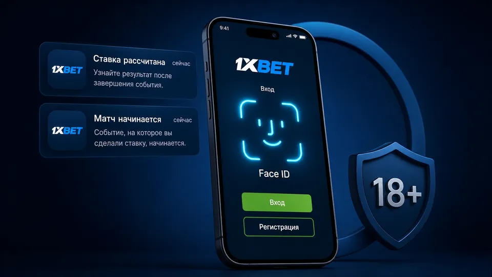 Вход по Face ID и уведомления в приложении 1xBet